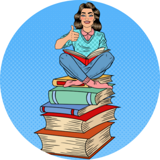Pop Art Woman Sitting On Stack Of Books Sticker