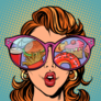Pop Art Woman With Fast Food Sunglasses Sticker