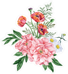 Poppy and Daisy Bouquet Flower Sticker