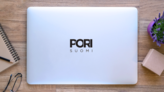 Pori Finland Lettering Emblem Sticker on a Laptop (New) example