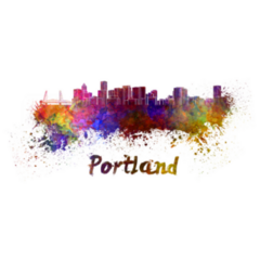 Portland Skyline In Watercolor Splatters Sticker
