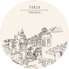 Porto (oporto), Portugal, Europe Old Town Hand Drawing Sticker