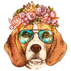 Portrait Beagle Floral Sticker