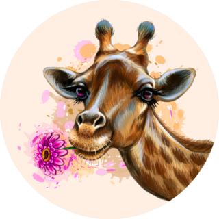 Portrait Of A Giraffe Holding A Flower In Its Mouth Sticker
