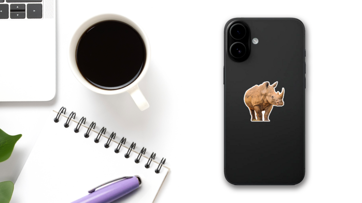 Portrait Of A Large White Rhinoceros Sticker on a Phone (New) example