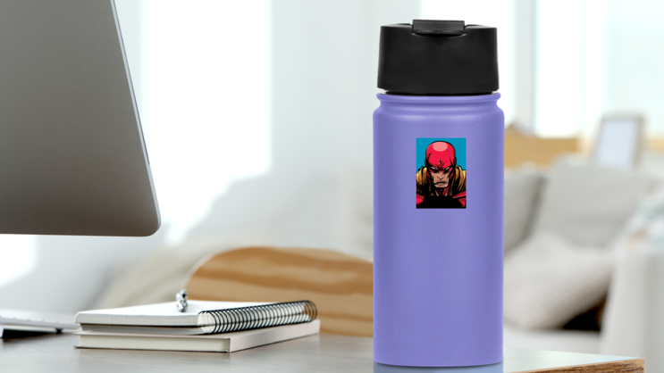 Portrait Of A Powerful Superhero Sticker on a Water Bottle (New) example