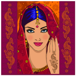 Portrait Of An Indian Woman With Mehndi Sticker