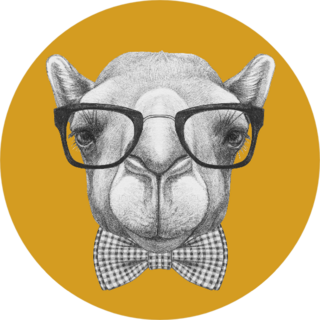 Portrait Of Camel With Glasses And Bow Tie Yellow Sticker
