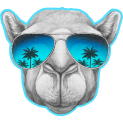 Portrait Of Camel With Mirror Glasses Blue Sticker
