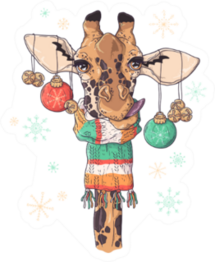 Portrait Of Cute Giraffe In Christmas Accessories Sticker
