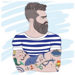 Portrait Of Fashion Bearded Man Sailor Sticker