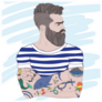 Portrait Of Fashion Bearded Man Sailor Sticker