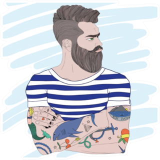 Portrait Of Fashion Bearded Man Sailor Sticker