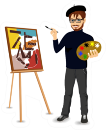 Portrait Of  Happy Male Painter Artist Near Easel Sticker