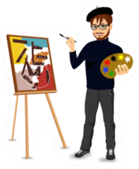 Portrait Of  Happy Male Painter Artist Near Easel Sticker