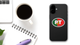 Portugal Pt Flag Oval Sticker on a Phone (New) example