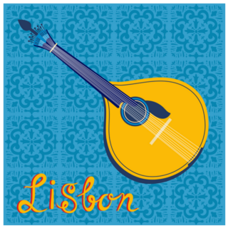 Portuguese Fado Guitar Lisbon Lettering Sticker