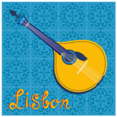 Portuguese Fado Guitar Lisbon Lettering Sticker