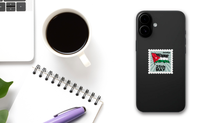 Post Stamp National Day Of Jordan Sticker on a Phone (New) example
