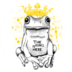 Poster With A Picture Of A Frog Wearing A Yellow Crown Sticker