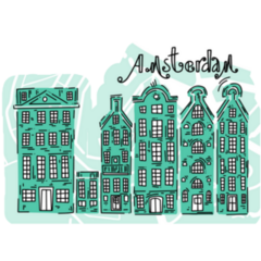 Poster With Traditional Amsterdam Netherlands Houses Doodle Sticker