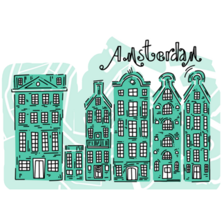 Poster With Traditional Amsterdam Netherlands Houses Doodle Sticker