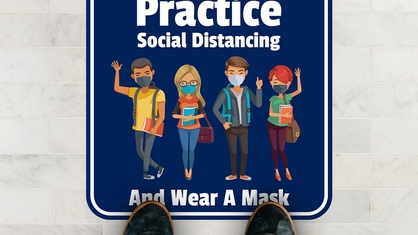 Practice Social Distancing Blue Square High School Floor Sticker
