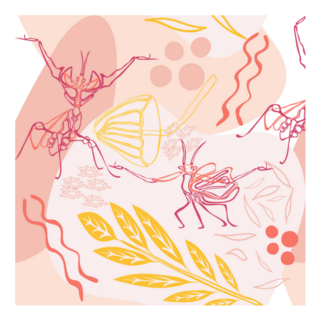 Praying Mantis Meditate Pink Seamless Pattern Sticker