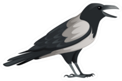 Predatory Bird Adult Black And Gray Crow Cartoon Sticker