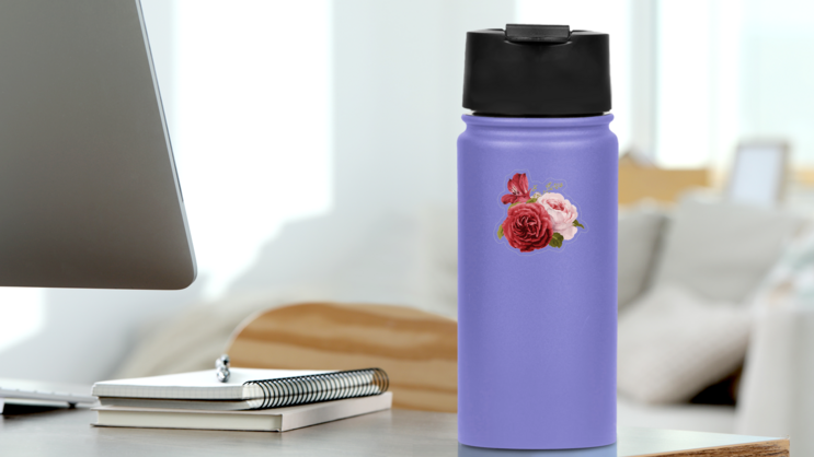 Pretty Bouquet of Roses Flower Stickers on a Water Bottle (New) example