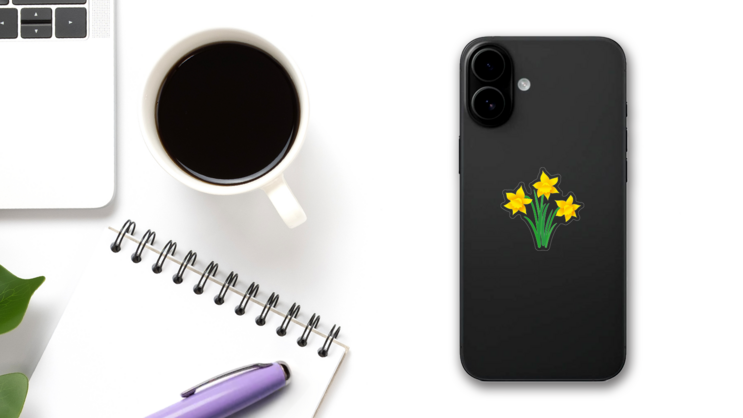 Pretty Daffodil Sticker on a Phone (New) example