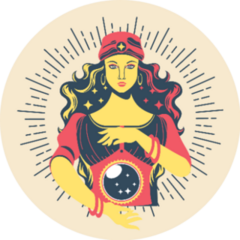 Pretty Fortune Teller Looking Through A Crystal Ball Vintage Sticker