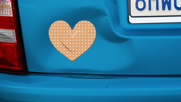 Pretty Heart Band Aid Bandage Sticker on a Dented Car example