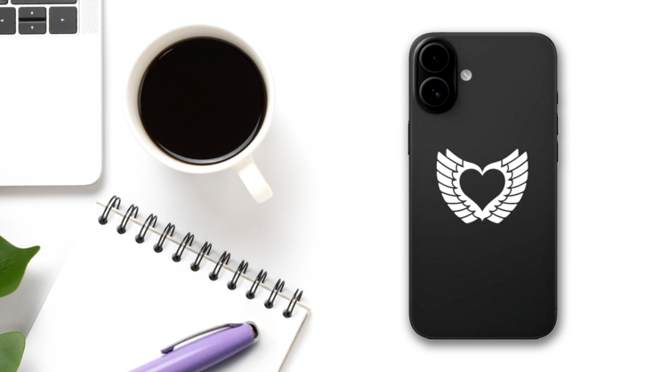 Pretty Heart With Wings Sticker on a Phone (New) example