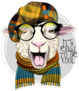 Pretty Sheep With Glasses, Knitted Scarf And Checkered Cap Sticker