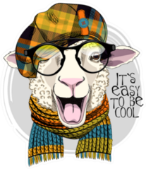 Pretty Sheep With Glasses, Knitted Scarf And Checkered Cap Sticker