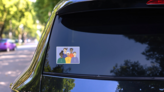 Pride, Gender Identity Pronoun Sweatshirts Sticker on a Rear Car Window (New) example