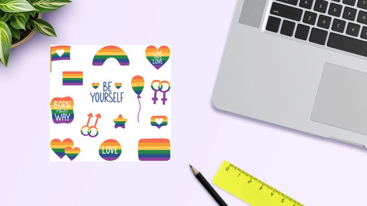 Pride Icons Sticker Sheet on a Desk (New) example