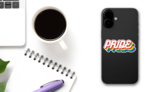 Pride Month Bubble Letter Sticker on a Phone (New) example