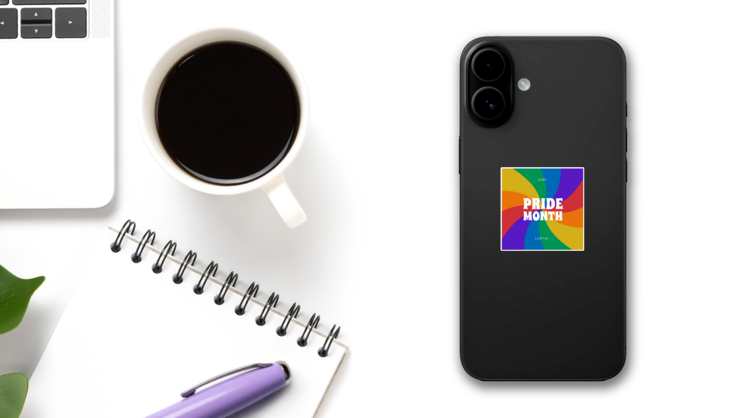 Pride Month June Rainbow Retro Sticker  on a Phone (New) example