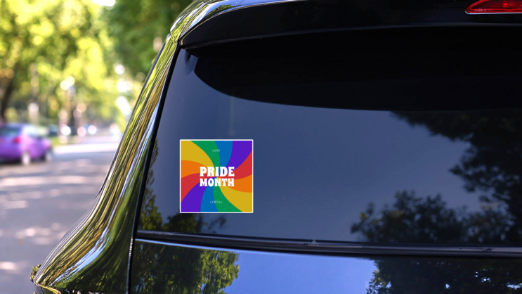 Pride Month June Rainbow Retro Sticker  on a Rear Car Window (New) example