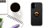 Pride Month Mini Rainbow Sticker on a Phone (New) example