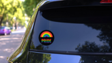 Pride Month Mini Rainbow Sticker on a Rear Car Window (New) example