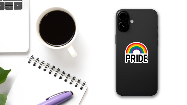 Pride Month Rainbow Celebration Sticker on a Phone (New) example