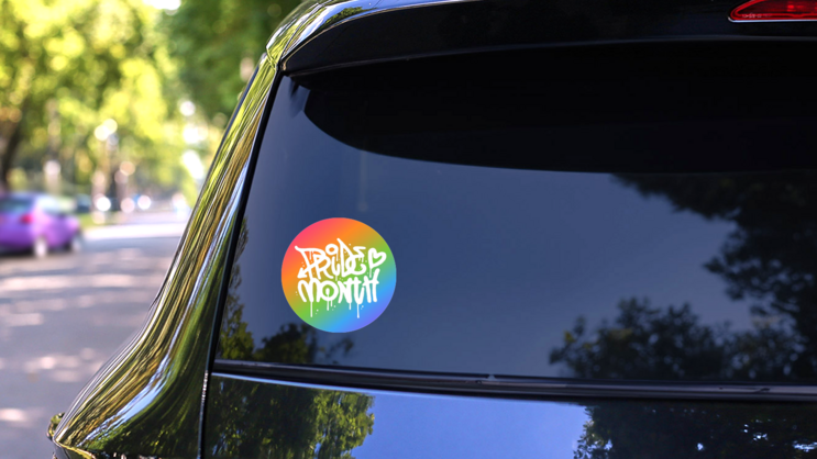 Pride Month - Sprayed Rainbow Lettering Typography Sticker on a Rear Car Window (New) example