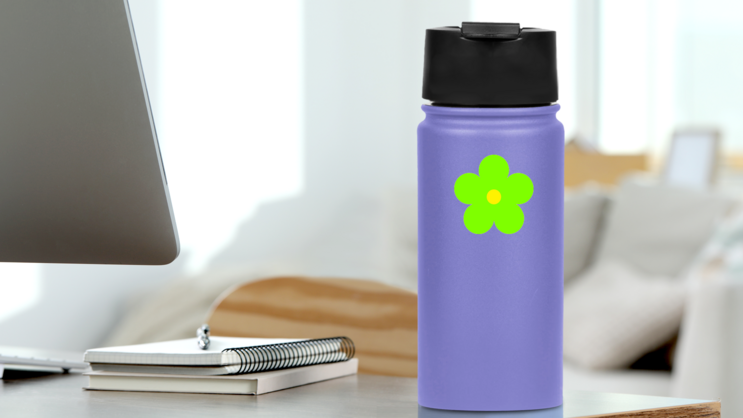 Printed Lime Green Daisy Flower Sticker on a Water Bottle (New) example