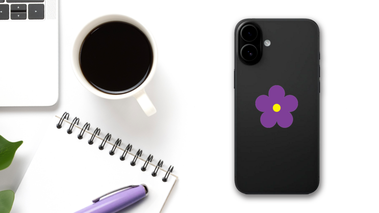 Printed Purple Daisy Flower Sticker on a Phone (New) example