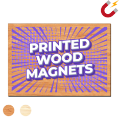 Example of a custom design printed on a wooden magnet