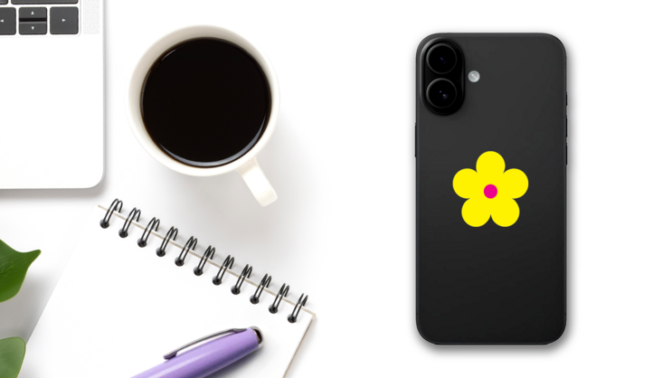 Printed Yellow Daisy Flower Sticker on a Phone (New) example