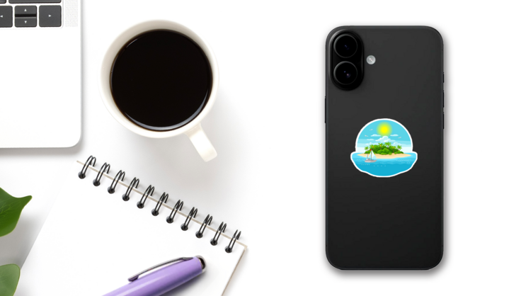 Private Island and Yacht Ocean Sticker on a Phone (New) example